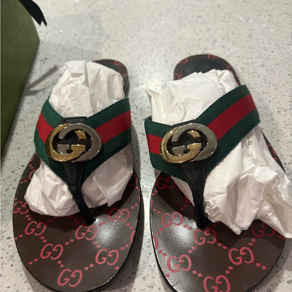Gucci Sandals with Red and Green Straps